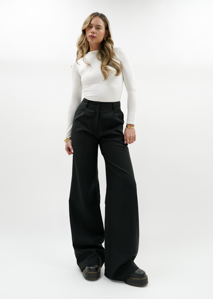 High waist wide leg pants casual black (tall)