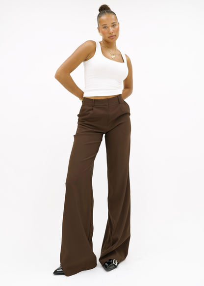 High waist wide leg pants casual chocolate brown (tall)