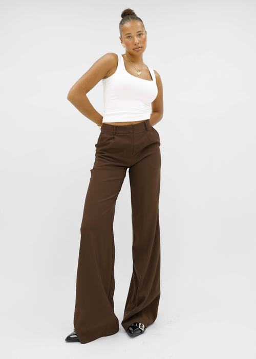 High waist wide leg pants casual chocolate brown (tall)