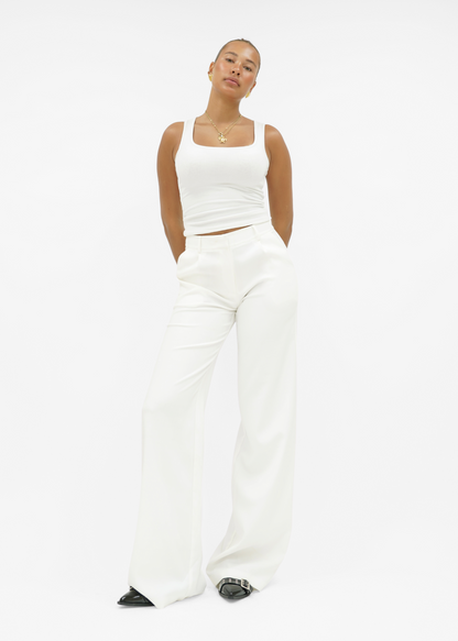 High waist wide leg pants casual white (tall)